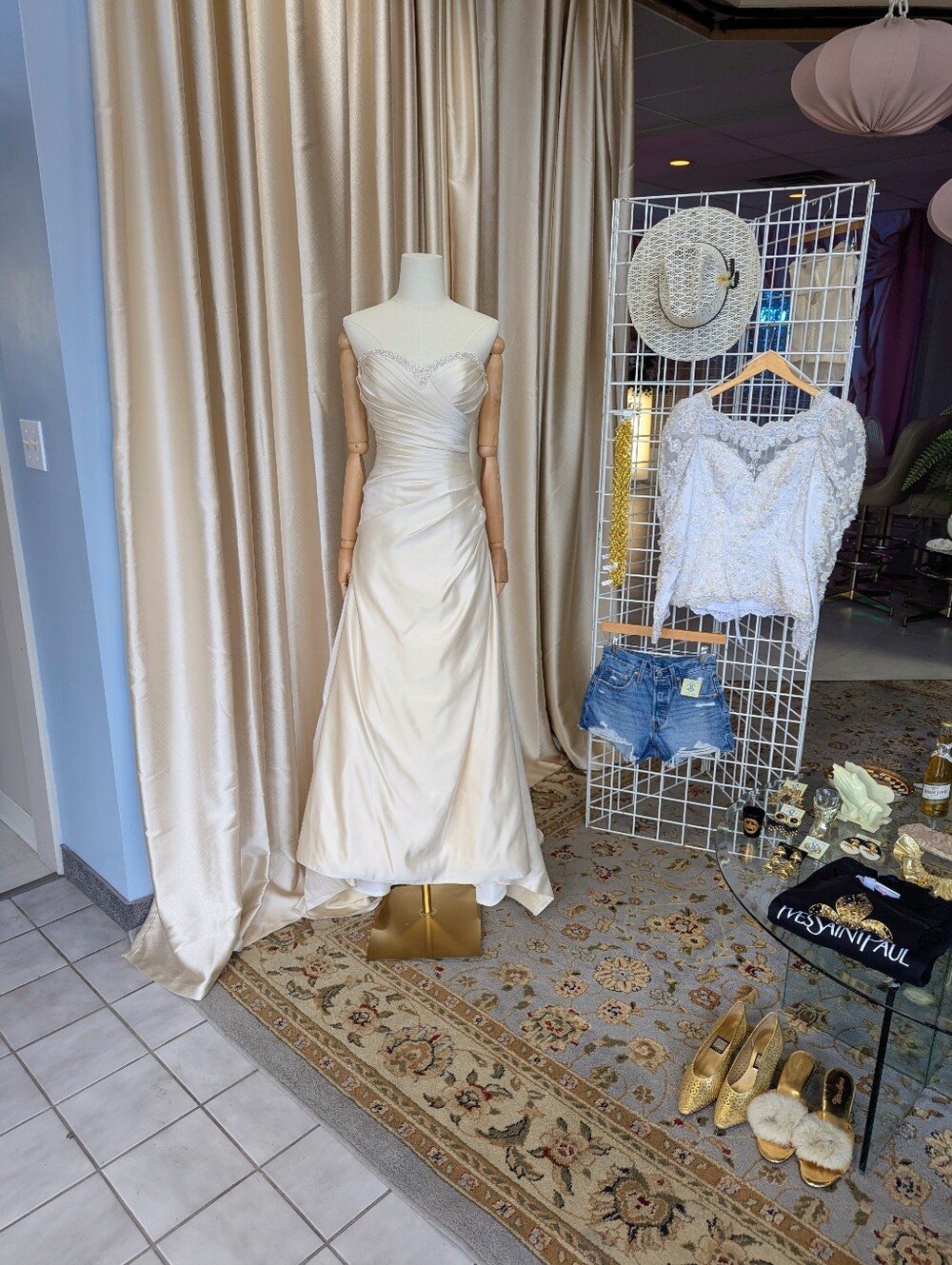 Ivory Satin Strapless Evening Gown